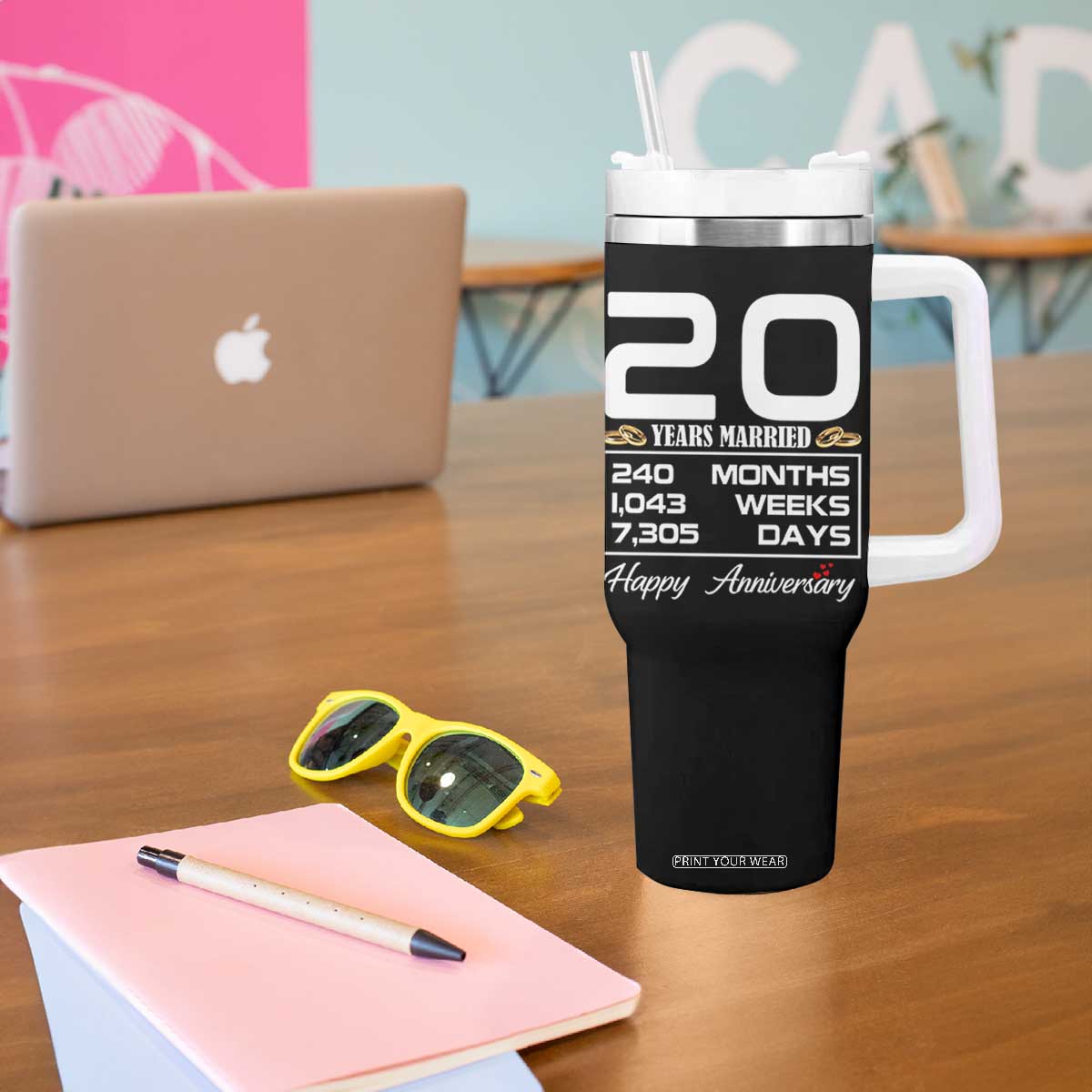 Vintage 20th Wedding Anniversary Tumbler With Handle Twenty Years Married Gift