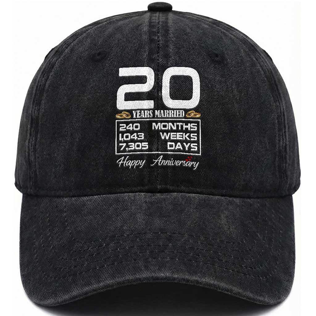 Vintage 20th Wedding Anniversary Washed Cotton Baseball Cap Twenty Years Married Gift