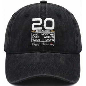 Vintage 20th Wedding Anniversary Washed Cotton Baseball Cap Twenty Years Married Gift