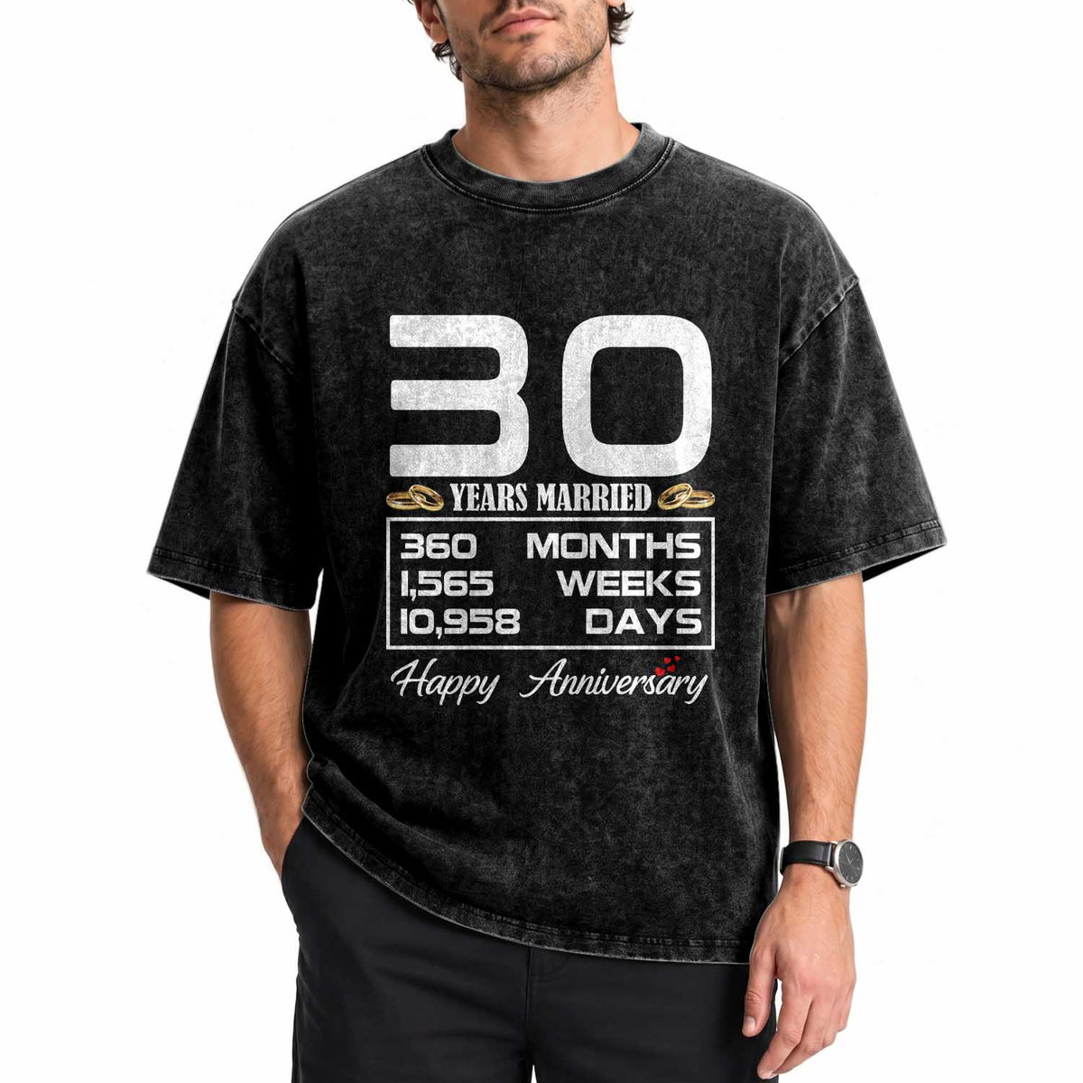 Vintage 30th Wedding Anniversary Washed Cotton T-Shirt Thirty Years Married Gift