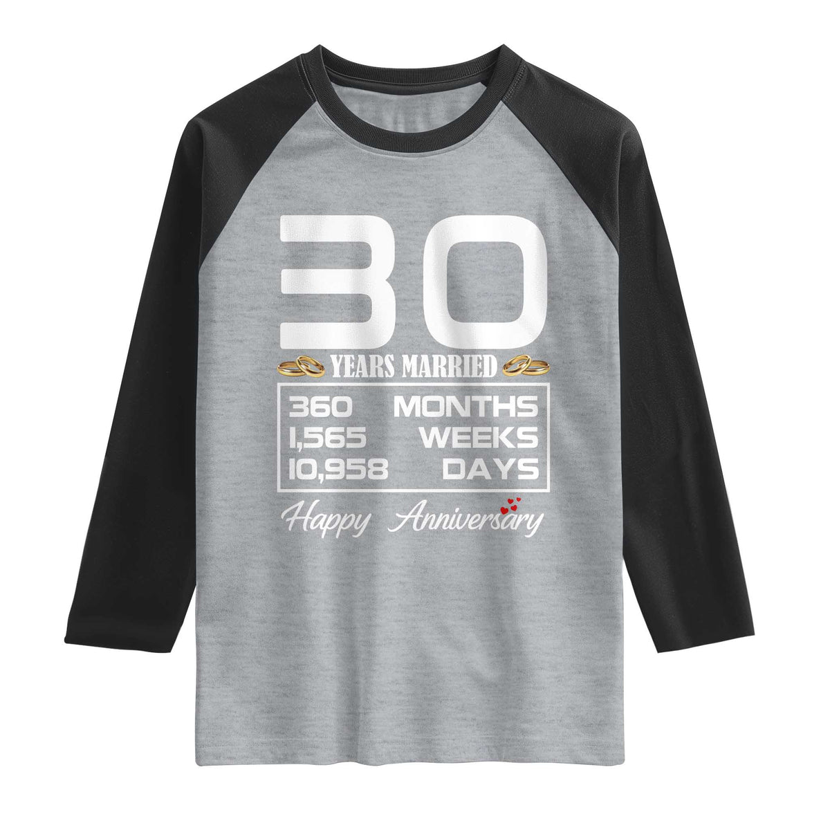 Vintage 30th Wedding Anniversary Raglan Shirt Thirty Years Married Gift