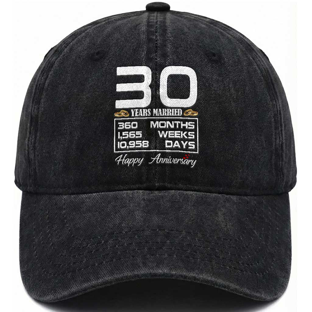 Vintage 30th Wedding Anniversary Washed Cotton Baseball Cap Thirty Years Married Gift