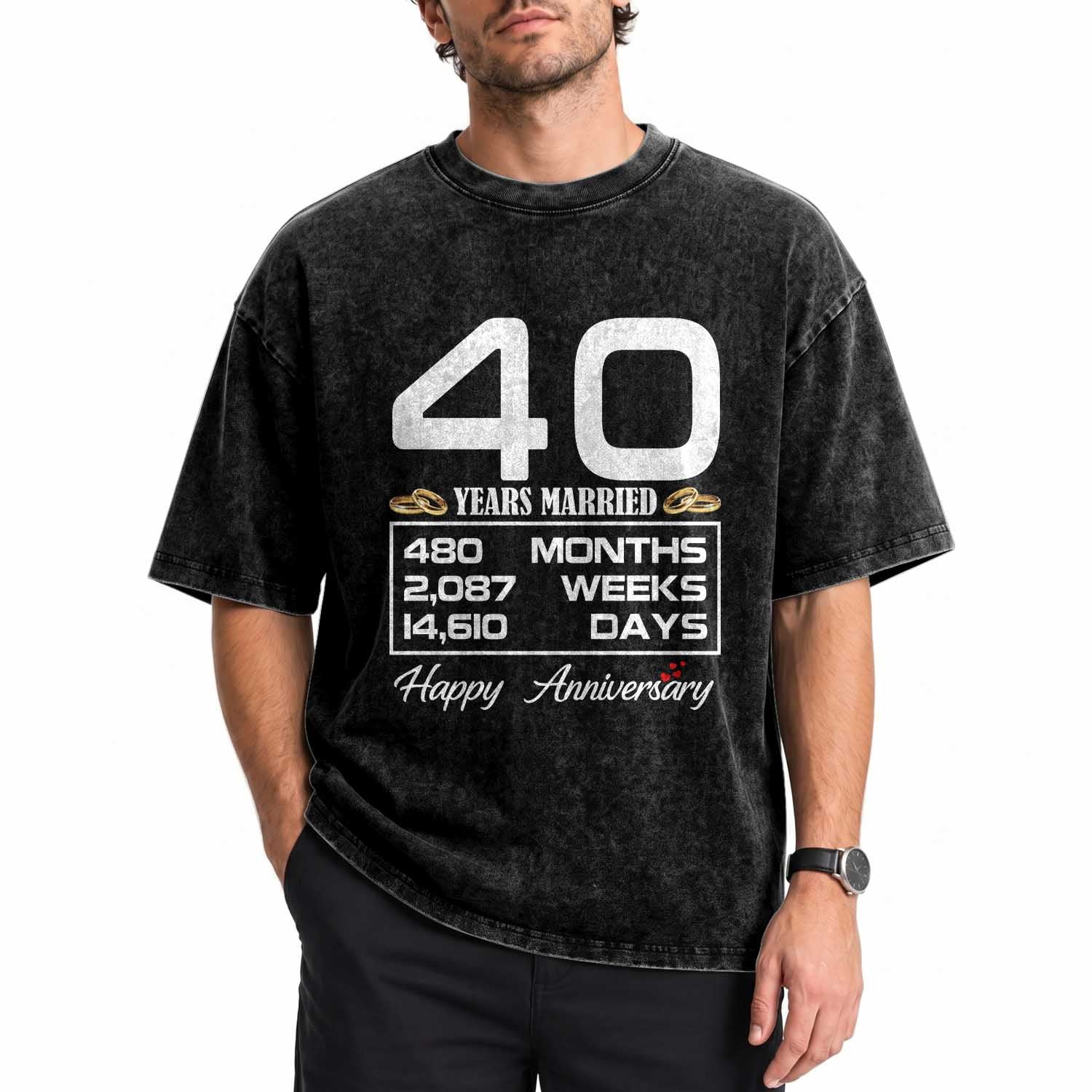 Vintage 40th Wedding Anniversary Washed Cotton T-Shirt Forty Years Married Gift