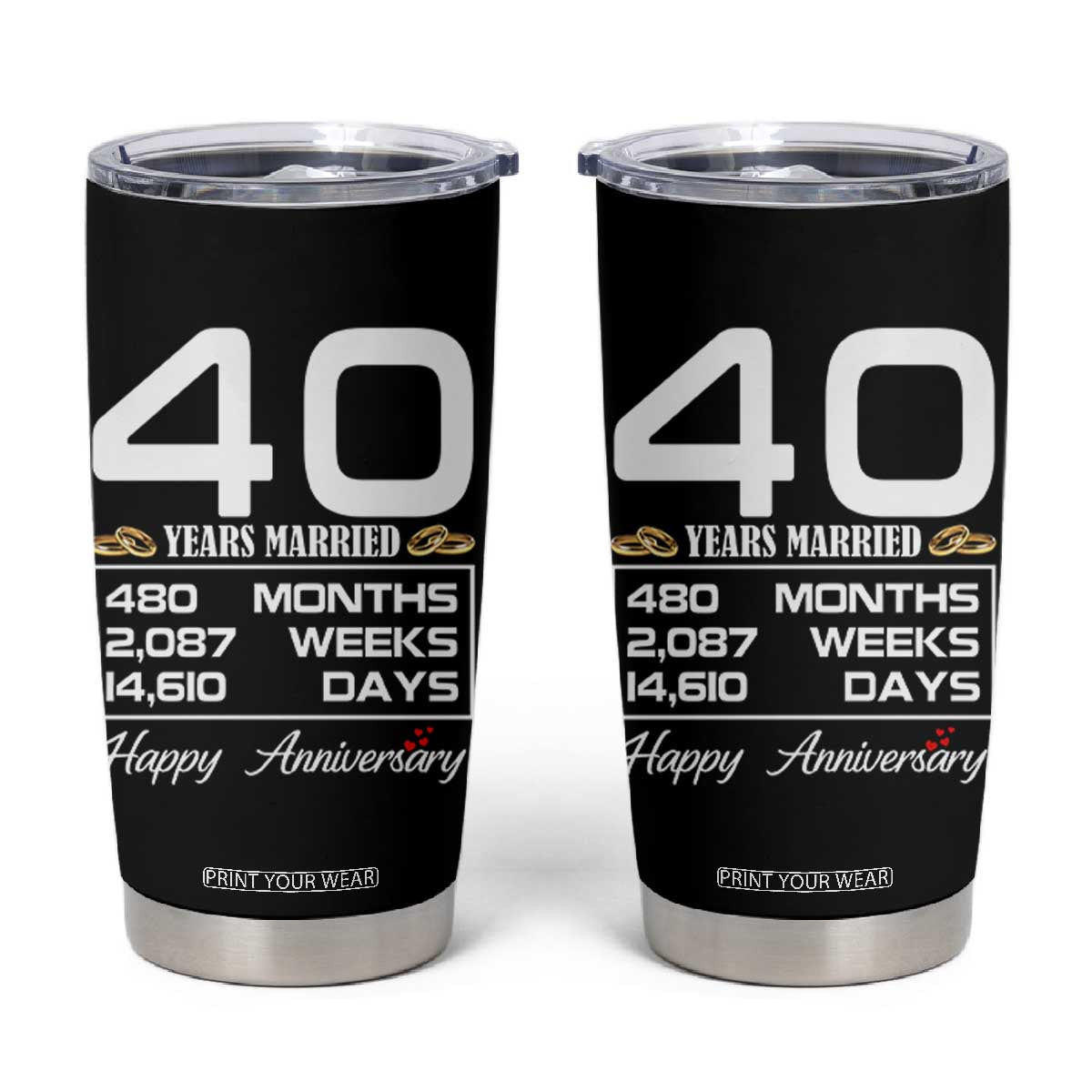 Vintage 40th Wedding Anniversary Tumbler Cup Forty Years Married Gift