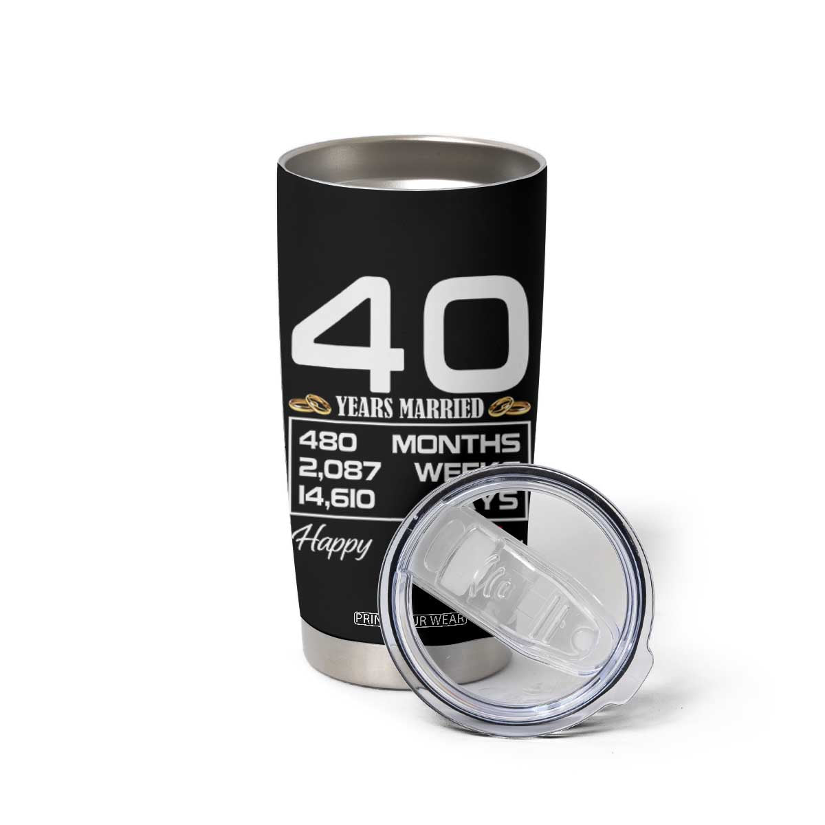 Vintage 40th Wedding Anniversary Tumbler Cup Forty Years Married Gift