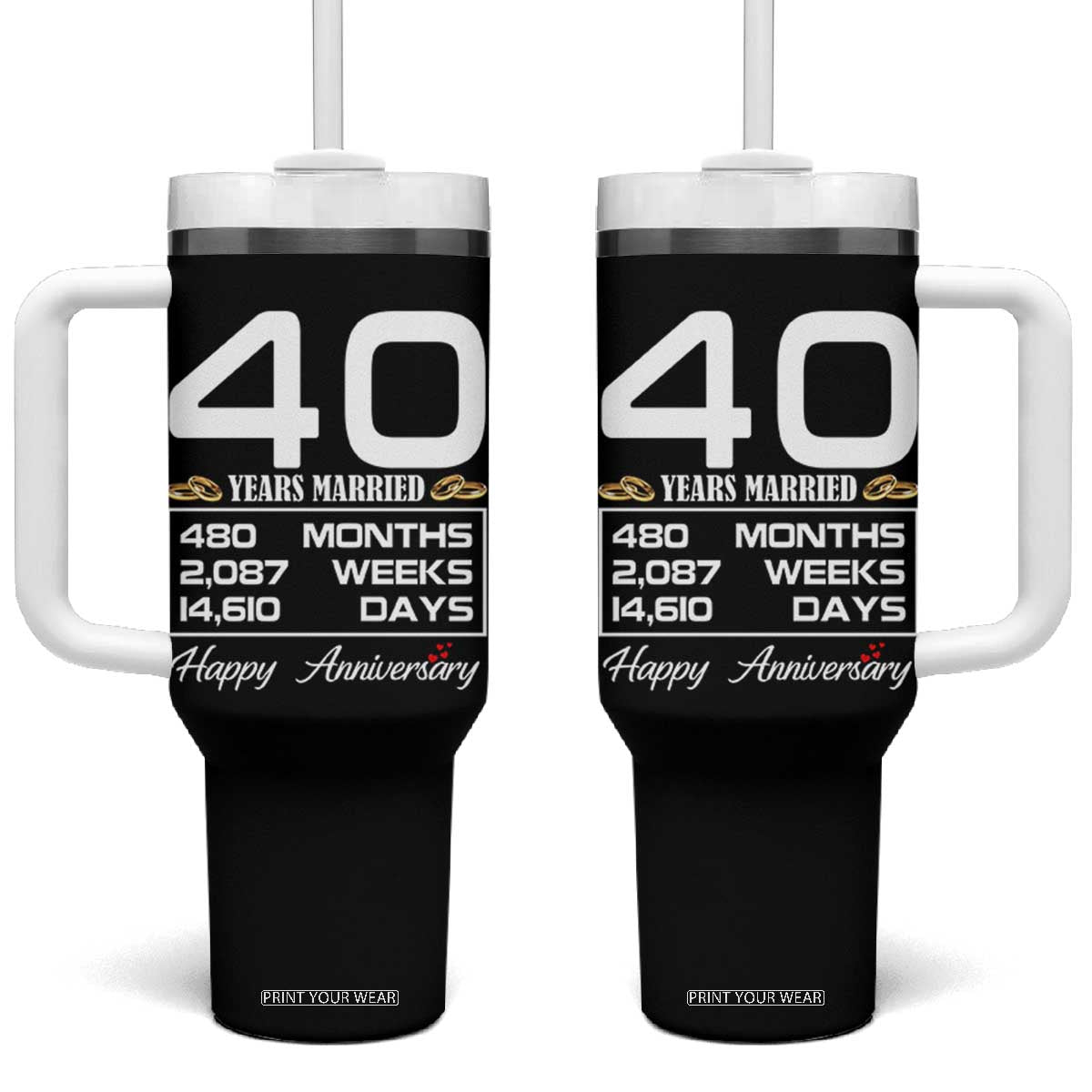 Vintage 40th Wedding Anniversary Tumbler With Handle Forty Years Married Gift