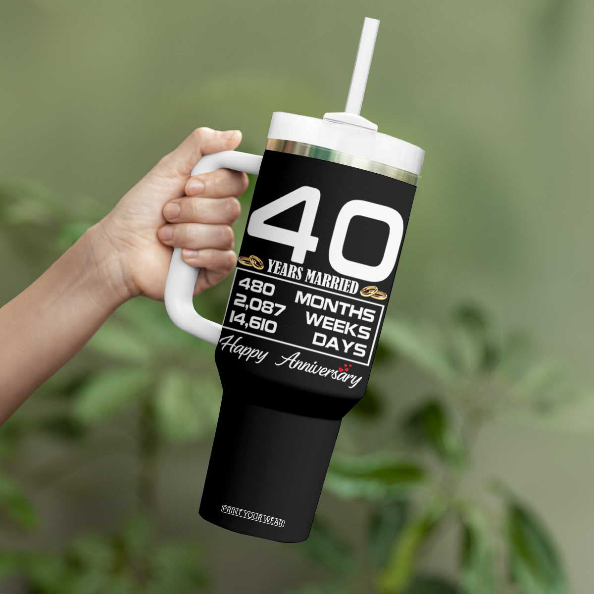 Vintage 40th Wedding Anniversary Tumbler With Handle Forty Years Married Gift
