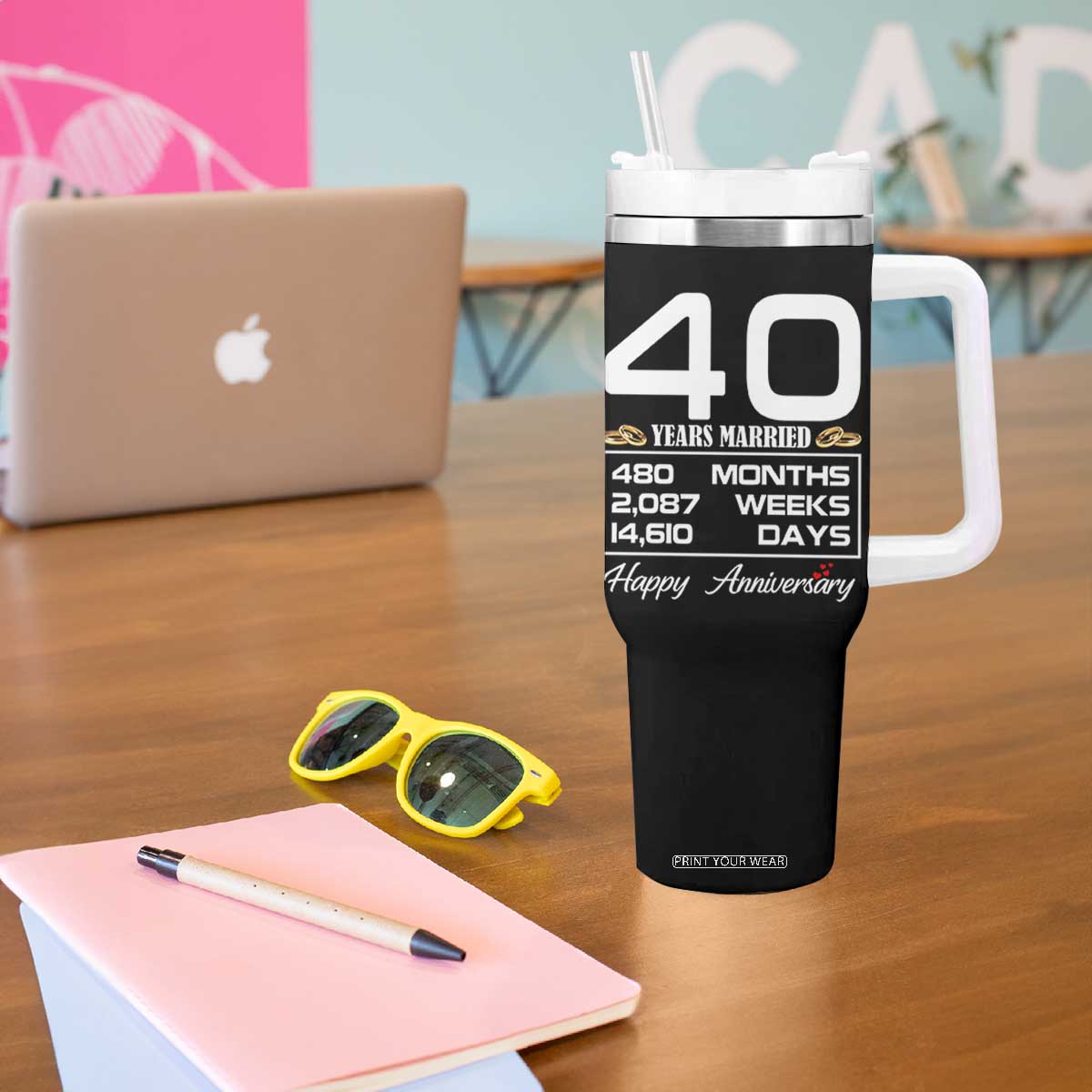 Vintage 40th Wedding Anniversary Tumbler With Handle Forty Years Married Gift