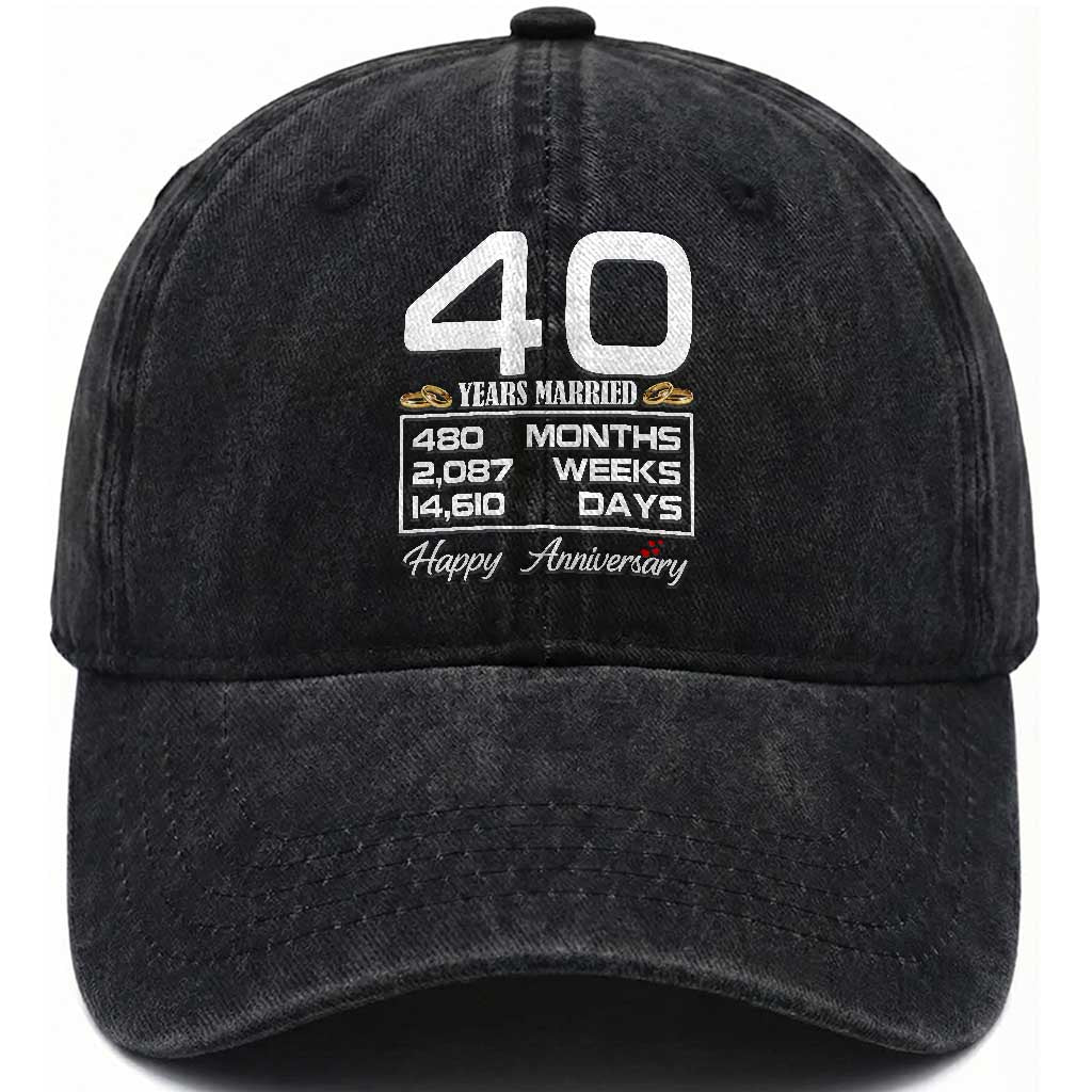 Vintage 40th Wedding Anniversary Washed Cotton Baseball Cap Forty Years Married Gift