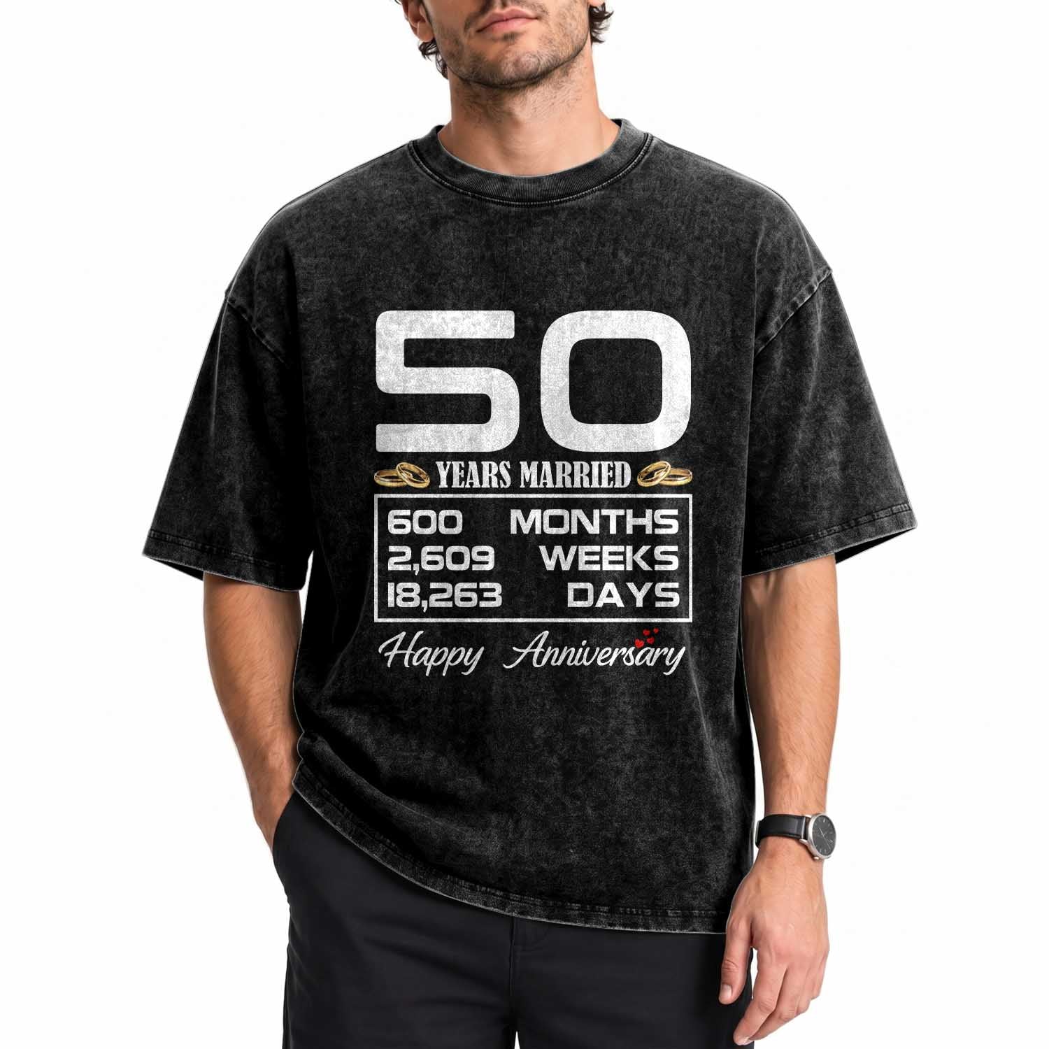 Vintage 50th Wedding Anniversary Washed Cotton T-Shirt Fifty Years Married Gift