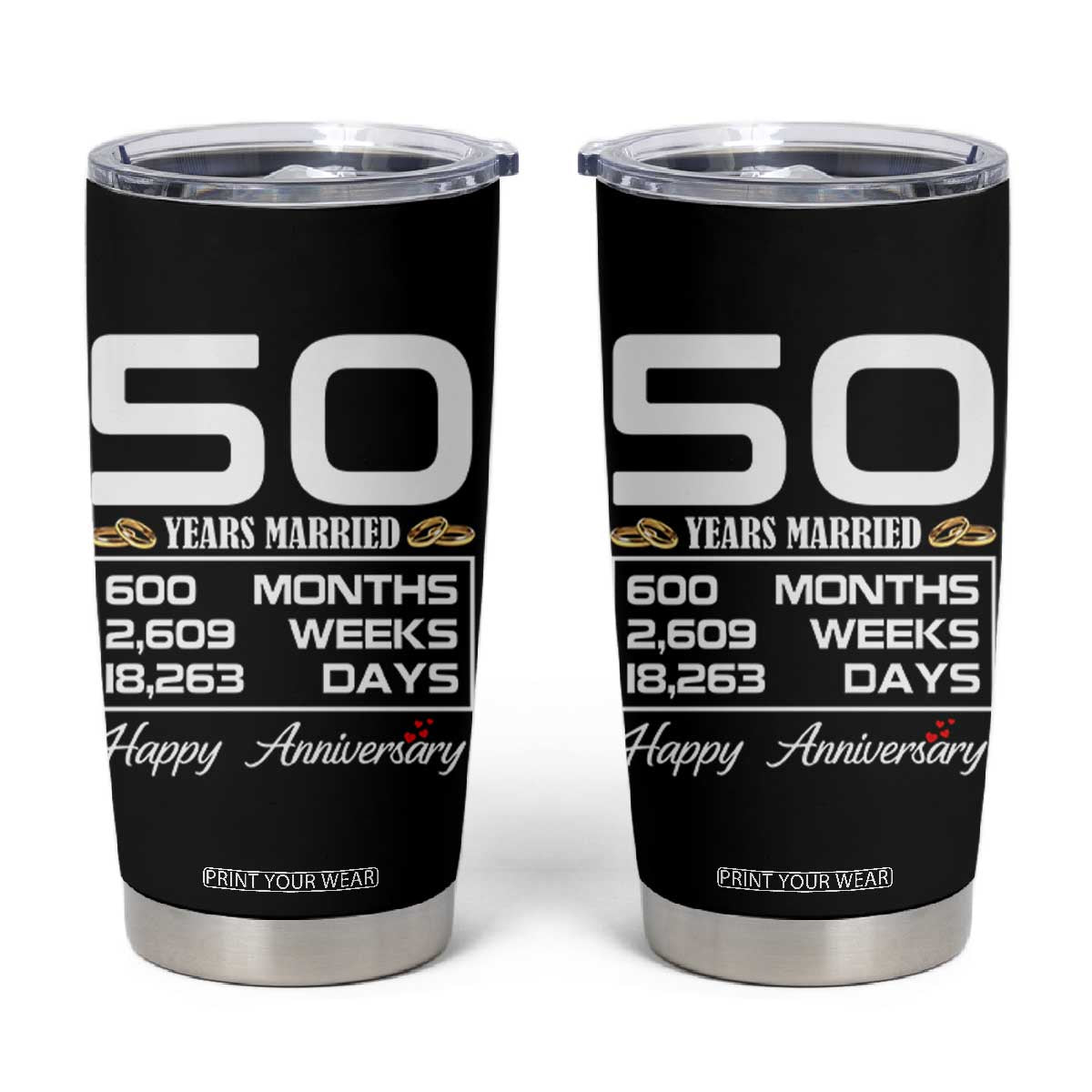 Vintage 50th Wedding Anniversary Tumbler Cup Fifty Years Married Gift