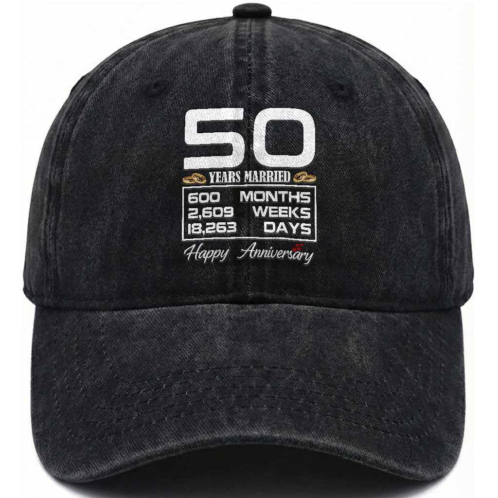 Vintage 50th Wedding Anniversary Washed Cotton Baseball Cap Fifty Years Married Gift
