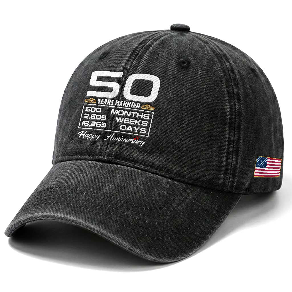 Vintage 50th Wedding Anniversary Washed Cotton Baseball Cap Fifty Years Married Gift