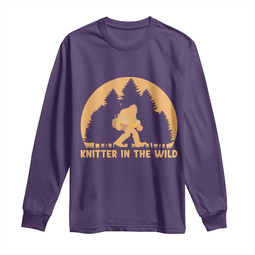 Knitting Bigfoot In The Wild Funny Gift Long Sleeve Shirt TS12 Purple Print Your Wear