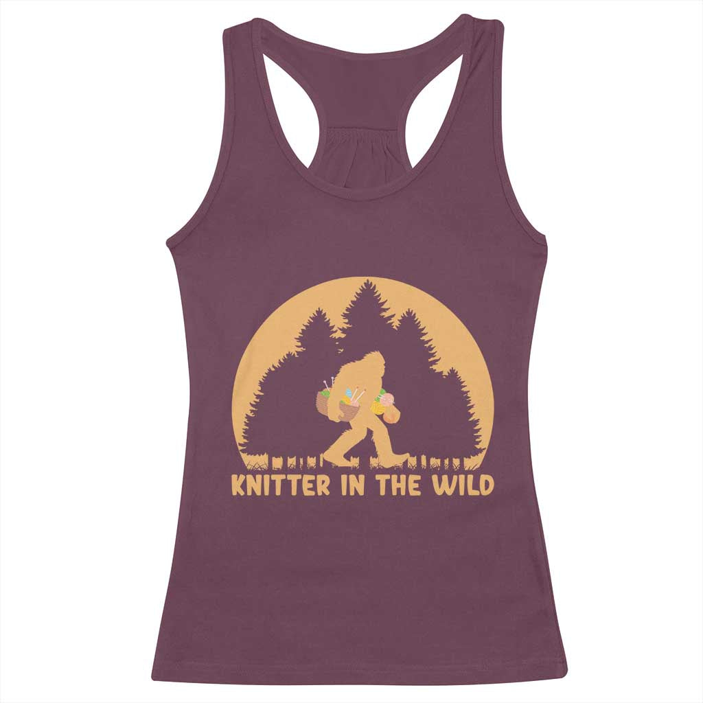 Knitting Bigfoot In The Wild Funny Gift Racerback Tank Top TS12 Maroon Print Your Wear