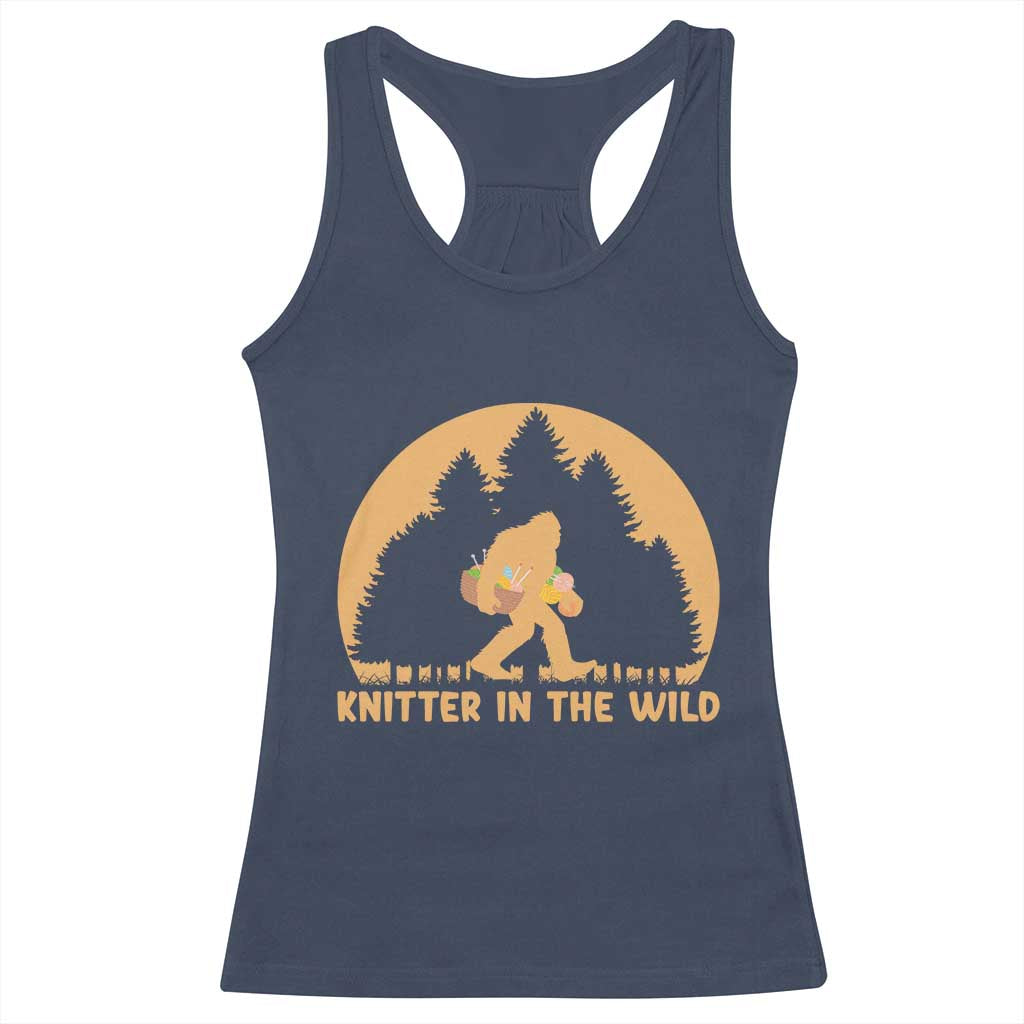Knitting Bigfoot In The Wild Funny Gift Racerback Tank Top TS12 Navy Print Your Wear
