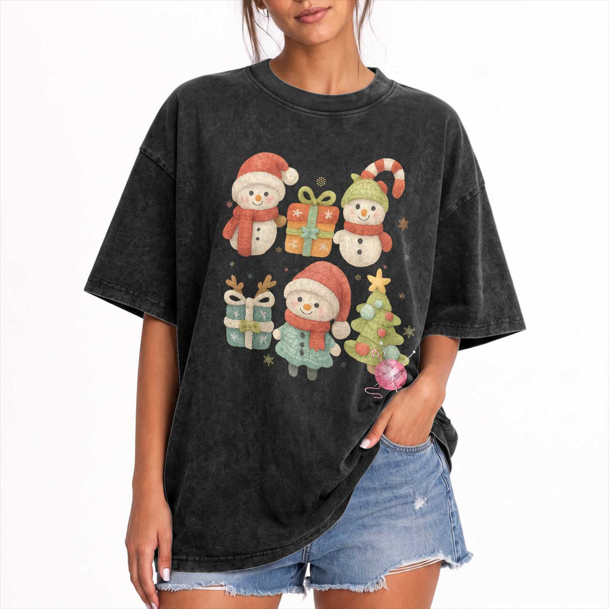 Crochet Christmas Washed Cotton T-Shirt Funny Xmas Gift For Crocheter