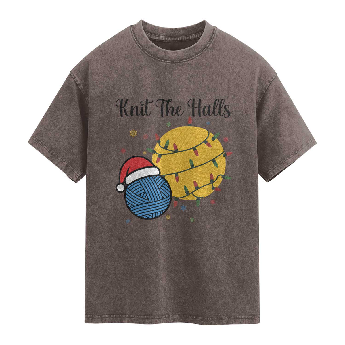 Knit The Halls Washed Cotton T-Shirt Funny Knitters Christmas Gift