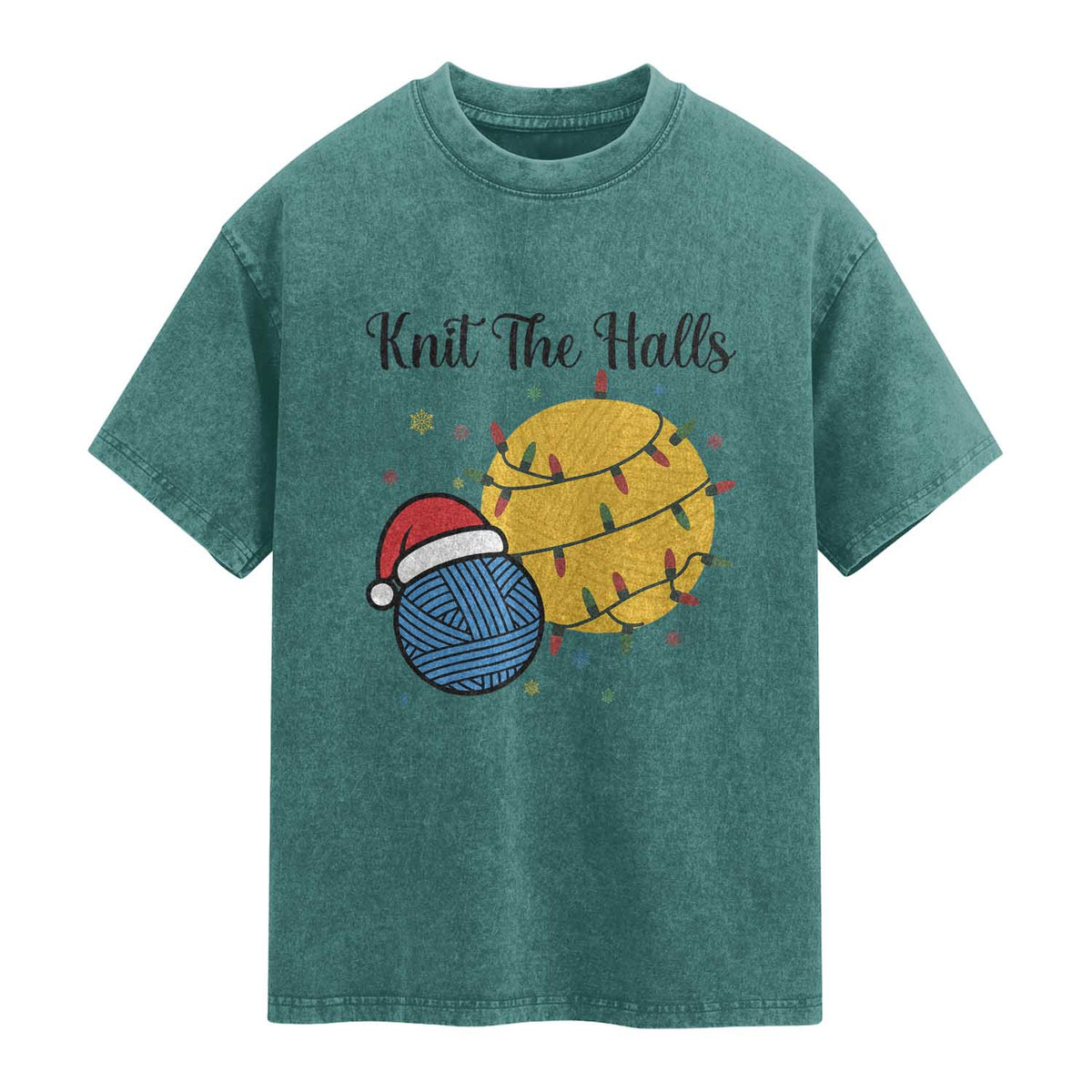 Knit The Halls Washed Cotton T-Shirt Funny Knitters Christmas Gift