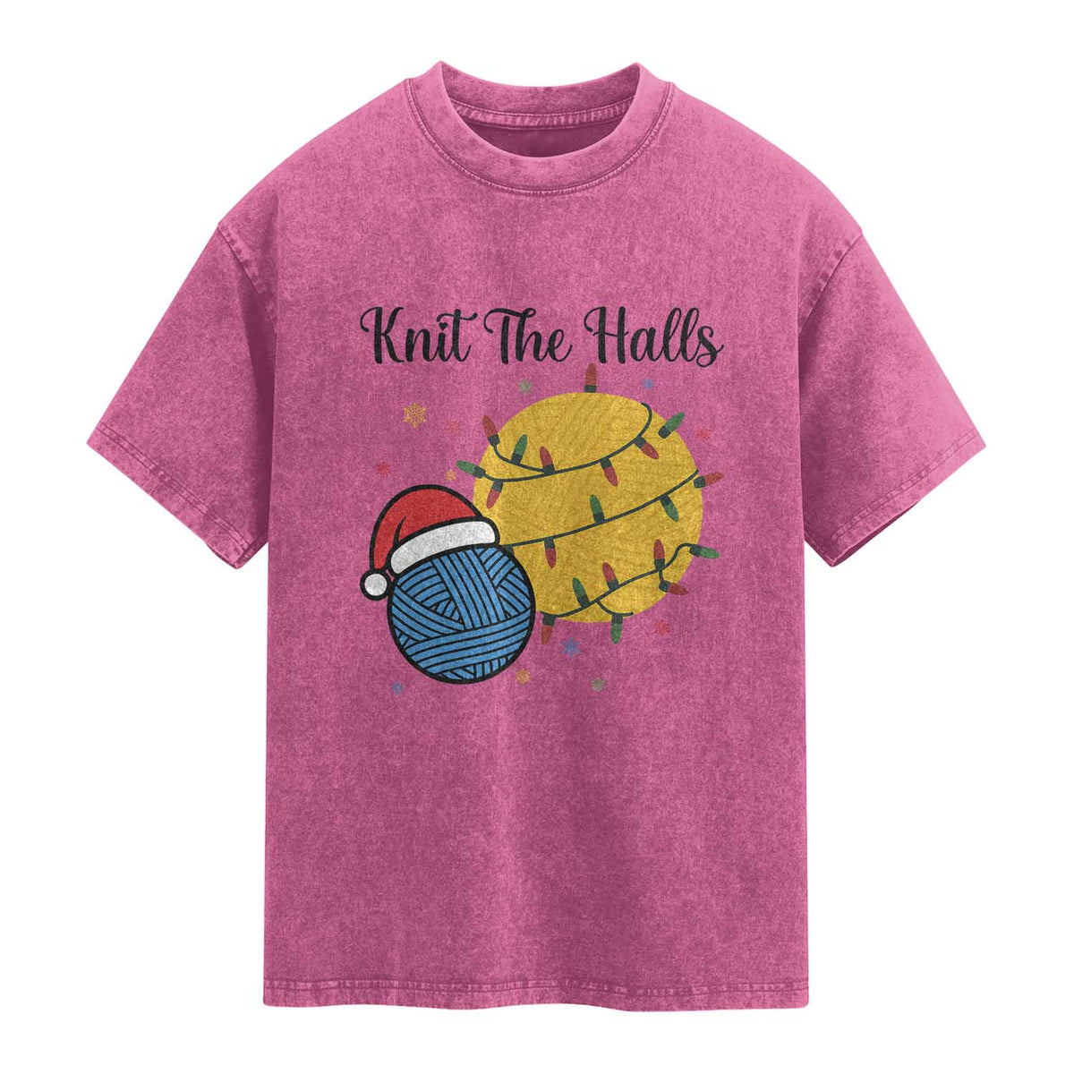 Knit The Halls Washed Cotton T-Shirt Funny Knitters Christmas Gift