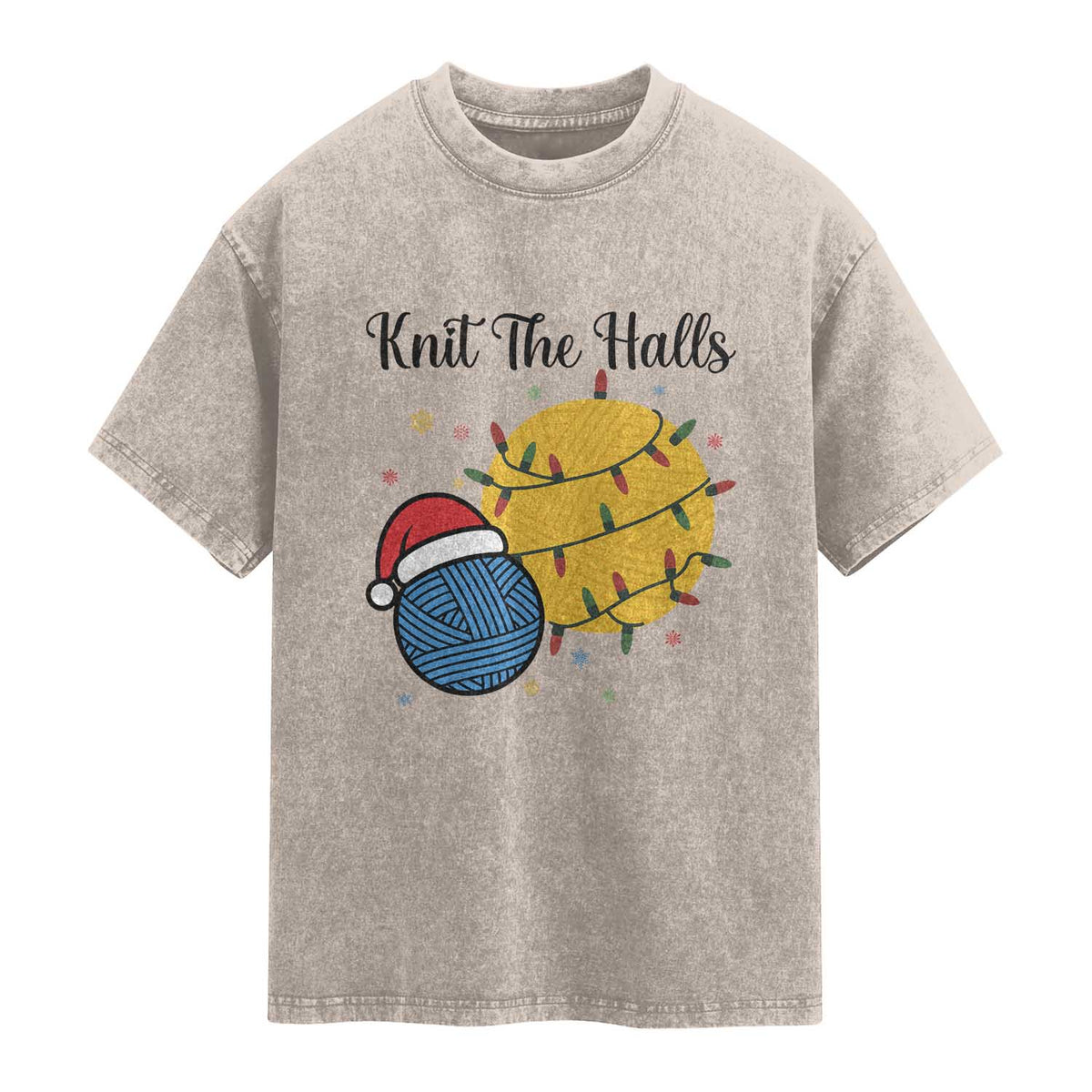 Knit The Halls Washed Cotton T-Shirt Funny Knitters Christmas Gift