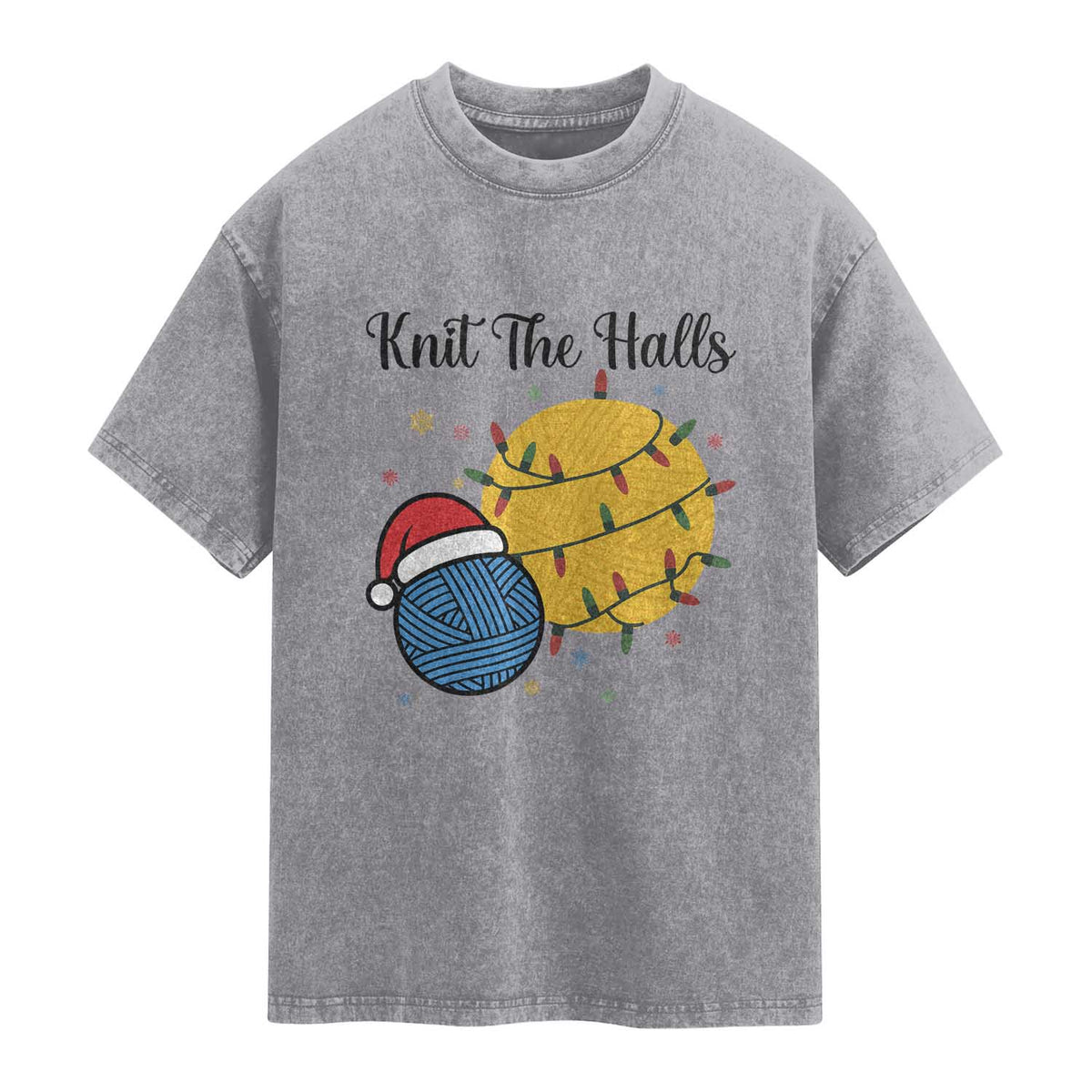 Knit The Halls Washed Cotton T-Shirt Funny Knitters Christmas Gift