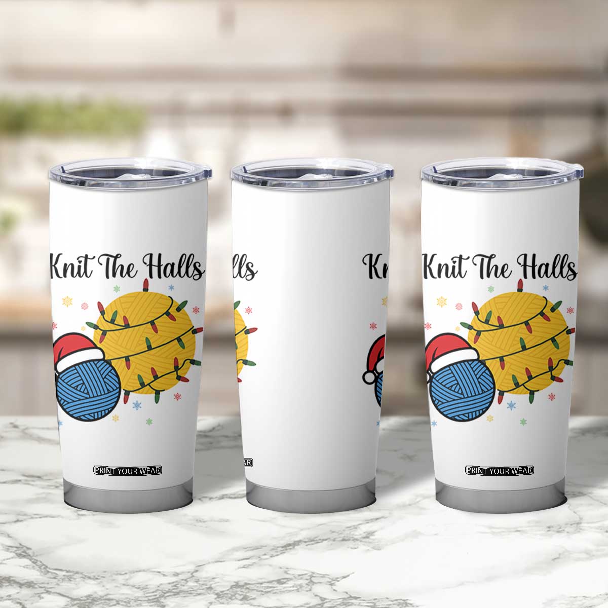 Knit The Halls Tumbler Cup Funny Knitters Christmas Gift TS12 Print Your Wear