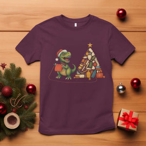 Christmas Dinosaur Knitting T Shirt Funny Yarn Tree Gift TS12 Maroon Print Your Wear