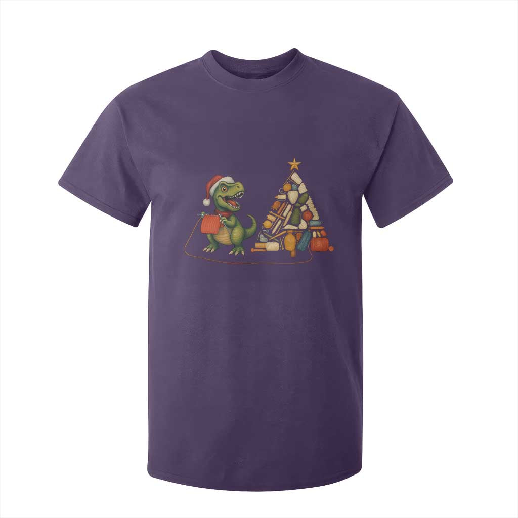 Christmas Dinosaur Knitting T Shirt For Kid Funny Yarn Tree Gift TS12 Purple Print Your Wear