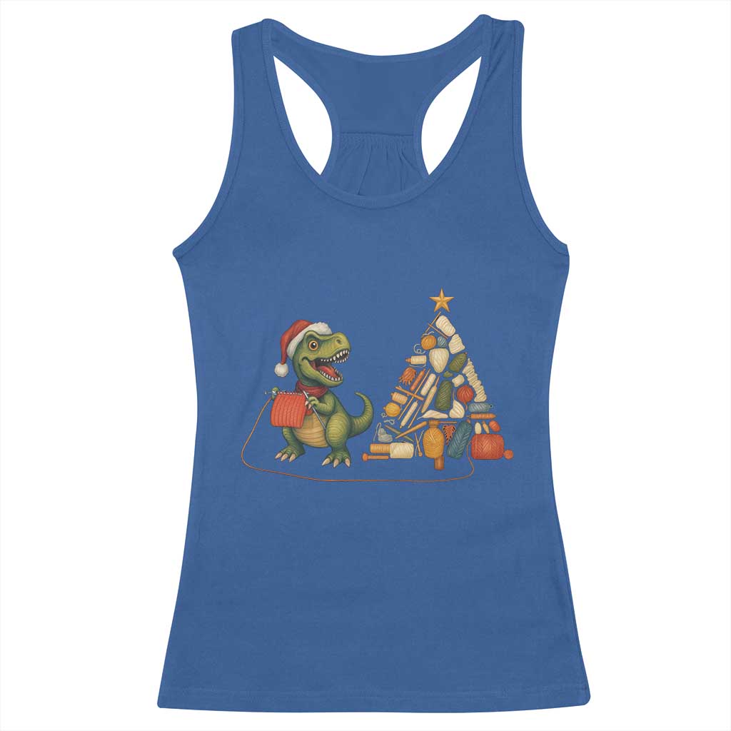 Christmas Dinosaur Knitting Racerback Tank Top Funny Yarn Tree Gift TS12 Royal Blue Print Your Wear