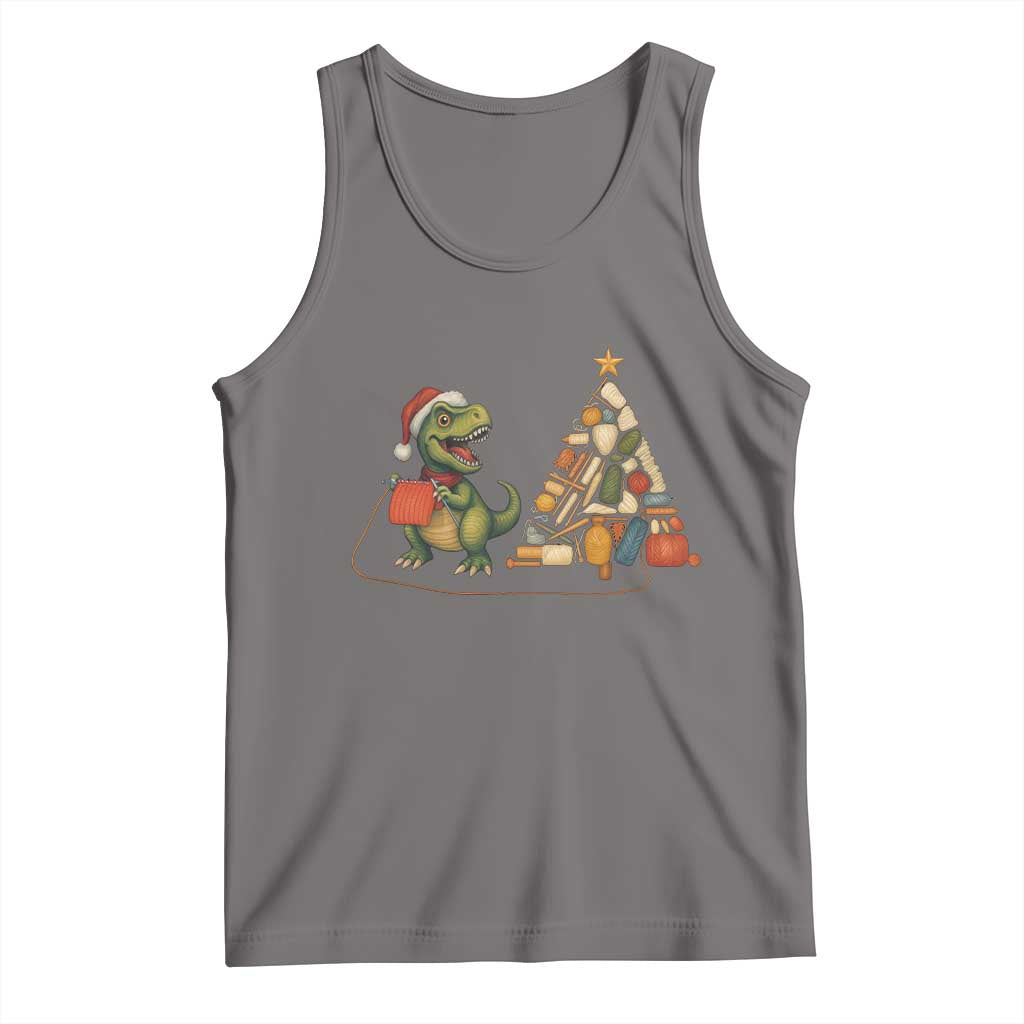 Christmas Dinosaur Knitting Tank Top Funny Yarn Tree Gift TS12 Deep Heather Print Your Wear