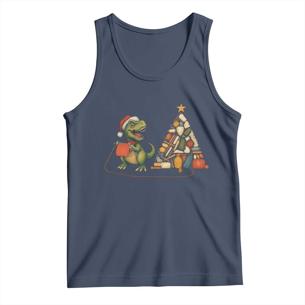 Christmas Dinosaur Knitting Tank Top Funny Yarn Tree Gift TS12 Navy Print Your Wear