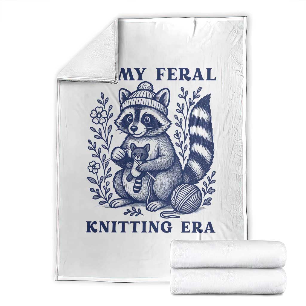 In My Feral Knitting Era Throw Blanket Raccoon Yarn Lover TS12 White Print Your Wear
