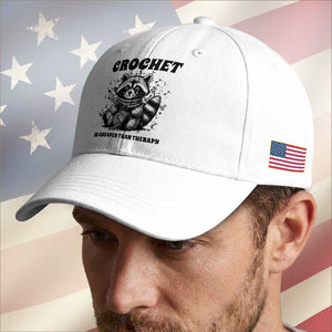 Crocheting Is My Therapy Baseball Cap Raccoon Yarn Lover TS12 Print Your Wear