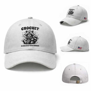 Crocheting Is My Therapy Baseball Cap Raccoon Yarn Lover TS12 Baseball Cap Universal Fit White Print Your Wear
