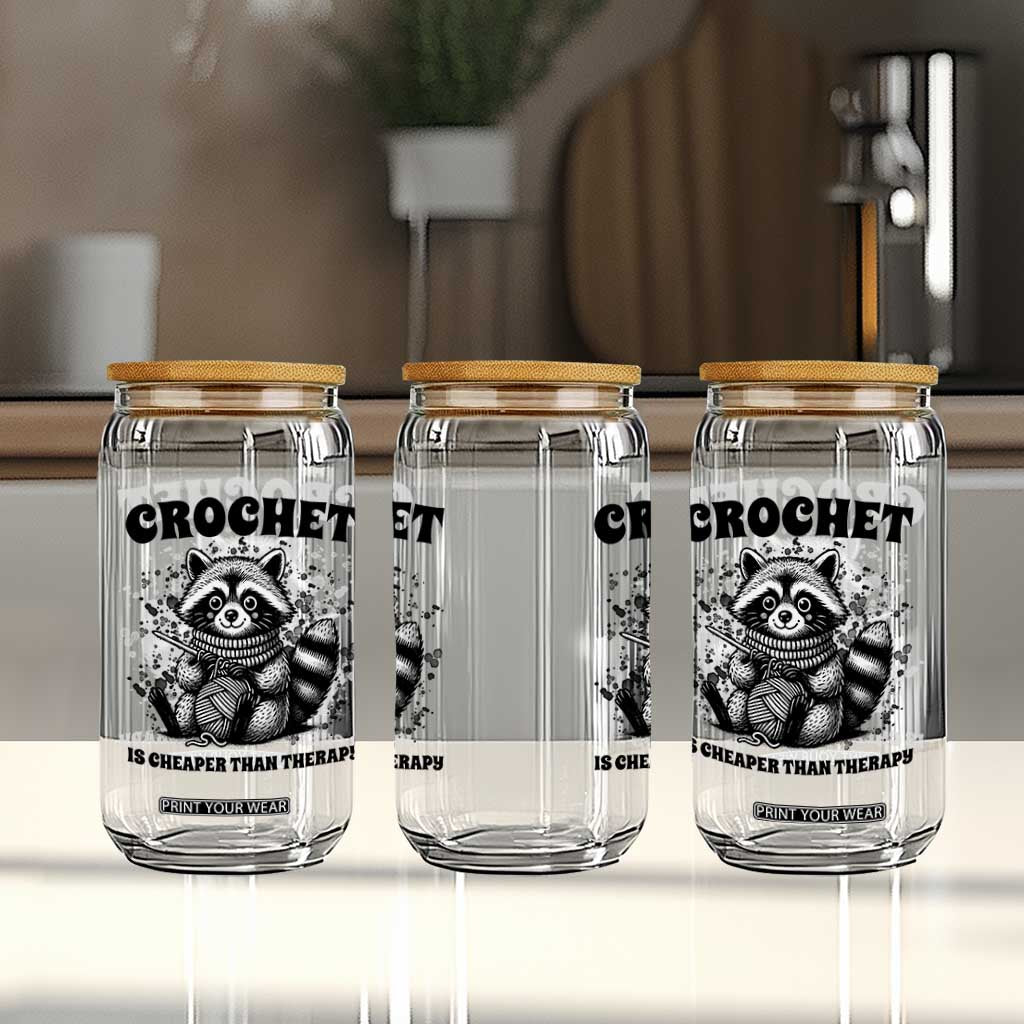 Crocheting Is My Therapy Glass Can Raccoon Yarn Lover TS12 Print Your Wear