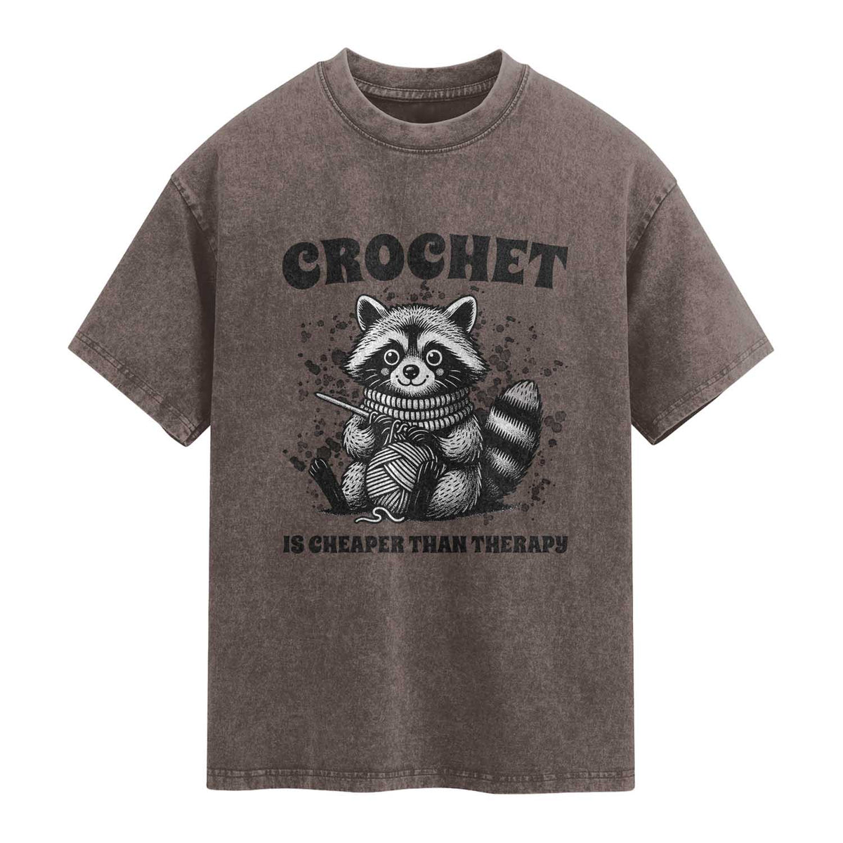Crocheting Is My Therapy Washed Cotton T-Shirt Raccoon Yarn Lover