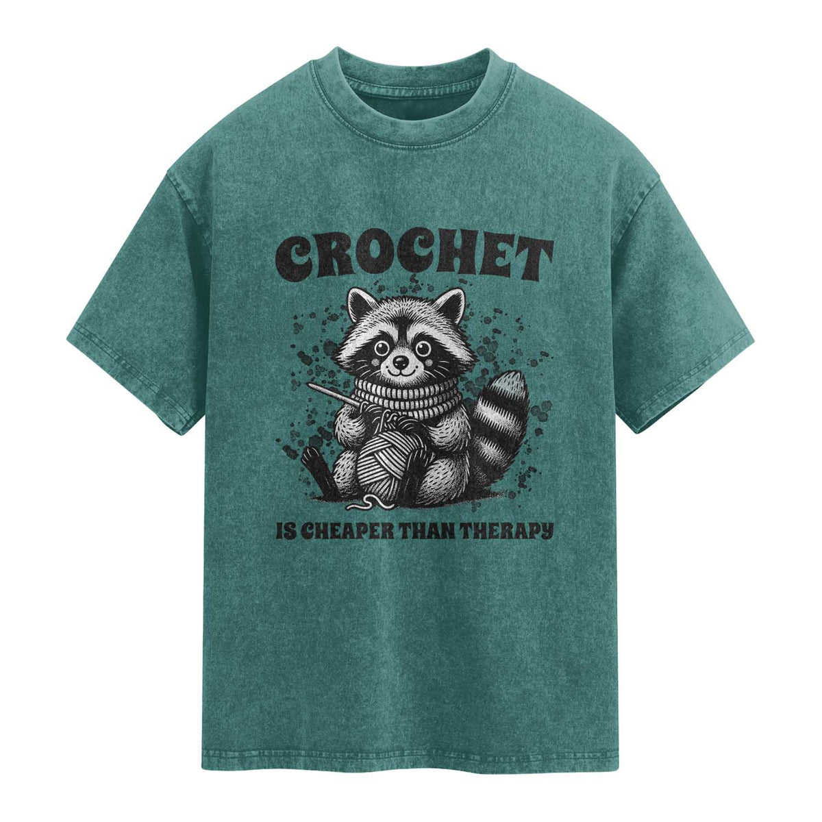 Crocheting Is My Therapy Washed Cotton T-Shirt Raccoon Yarn Lover
