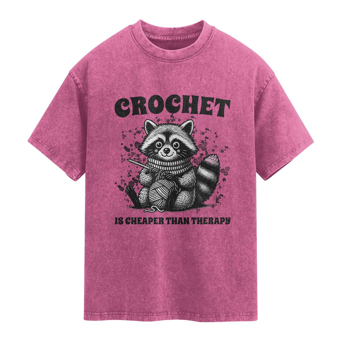 Crocheting Is My Therapy Washed Cotton T-Shirt Raccoon Yarn Lover