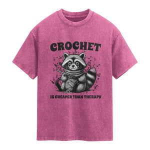 Crocheting Is My Therapy Washed Cotton T-Shirt Raccoon Yarn Lover