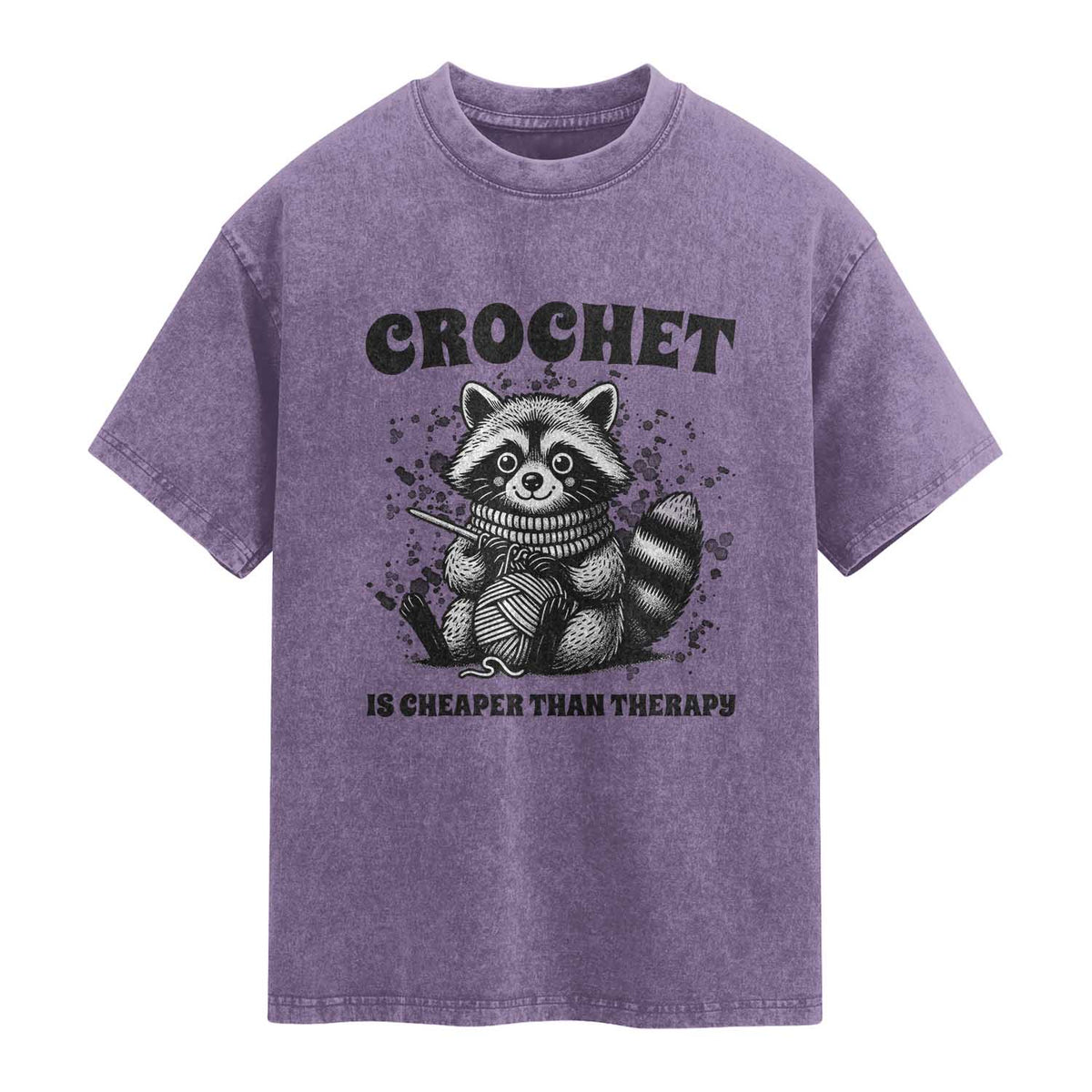 Crocheting Is My Therapy Washed Cotton T-Shirt Raccoon Yarn Lover