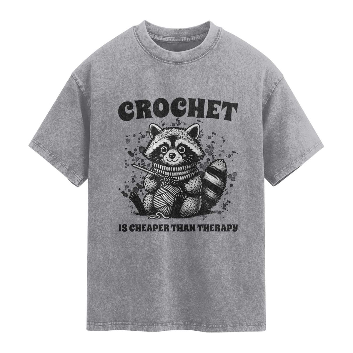 Crocheting Is My Therapy Washed Cotton T-Shirt Raccoon Yarn Lover