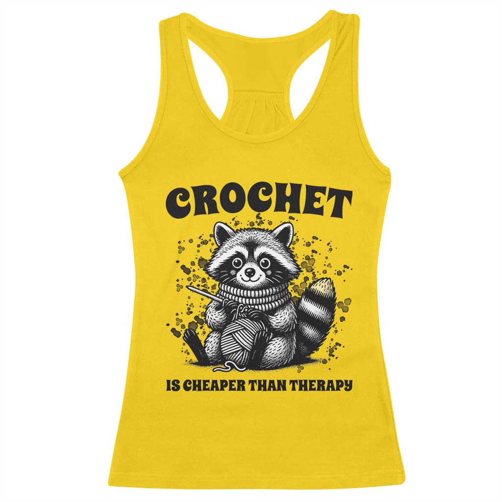 Crocheting Is My Therapy Racerback Tank Top Raccoon Yarn Lover TS12 Daisy Print Your Wear