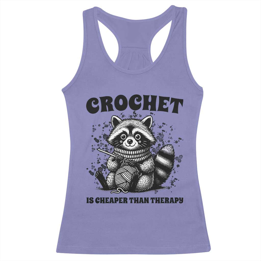 Crocheting Is My Therapy Racerback Tank Top Raccoon Yarn Lover TS12 Violet Print Your Wear