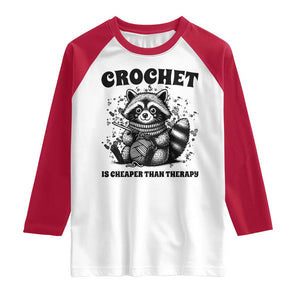 Crocheting Is My Therapy Raglan Shirt Raccoon Yarn Lover TS12 White Red Print Your Wear