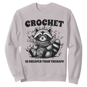 Crocheting Is My Therapy Sweatshirt Raccoon Yarn Lover TS12 Ice Gray Print Your Wear