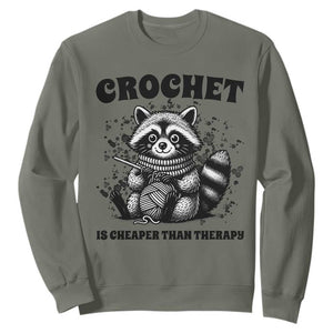 Crocheting Is My Therapy Sweatshirt Raccoon Yarn Lover TS12 Military Green Print Your Wear