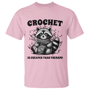 Crocheting Is My Therapy T Shirt Raccoon Yarn Lover TS12 Light Pink Print Your Wear