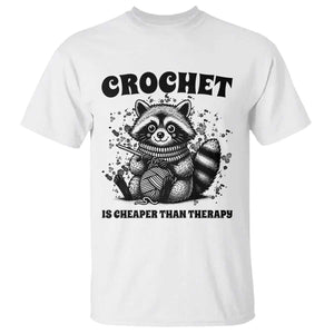 Crocheting Is My Therapy T Shirt Raccoon Yarn Lover TS12 White Print Your Wear