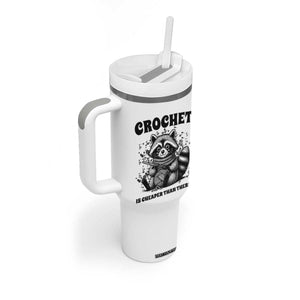 Crocheting Is My Therapy Tumbler With Handle Raccoon Yarn Lover TS12 Print Your Wear